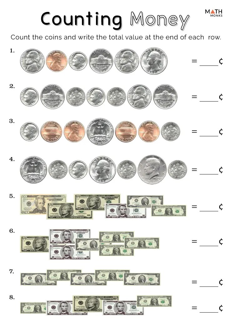 4th Grade Money Worksheets - Math Monks