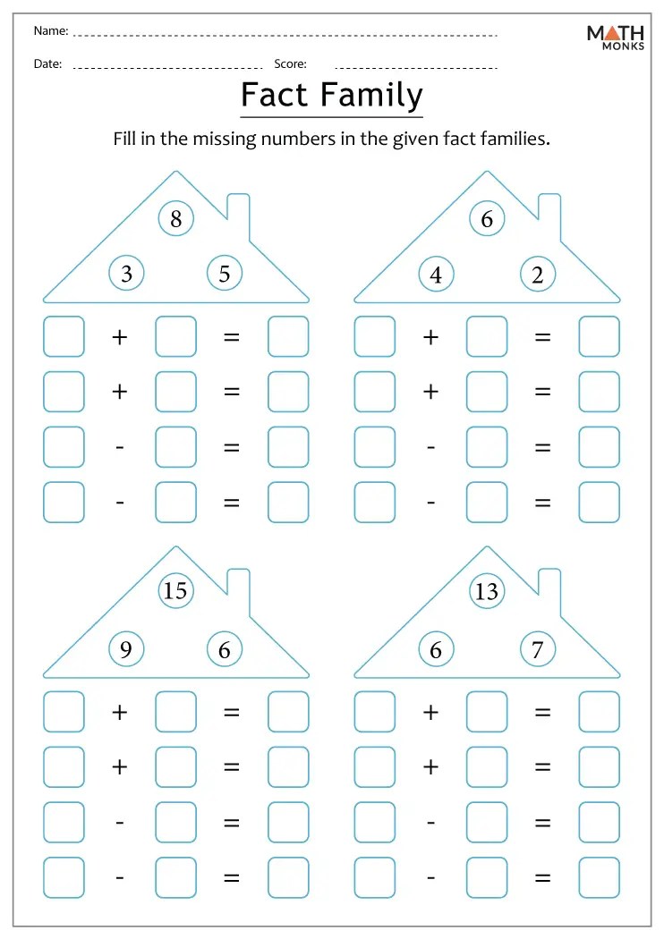 Fact Family Worksheets Math Monks