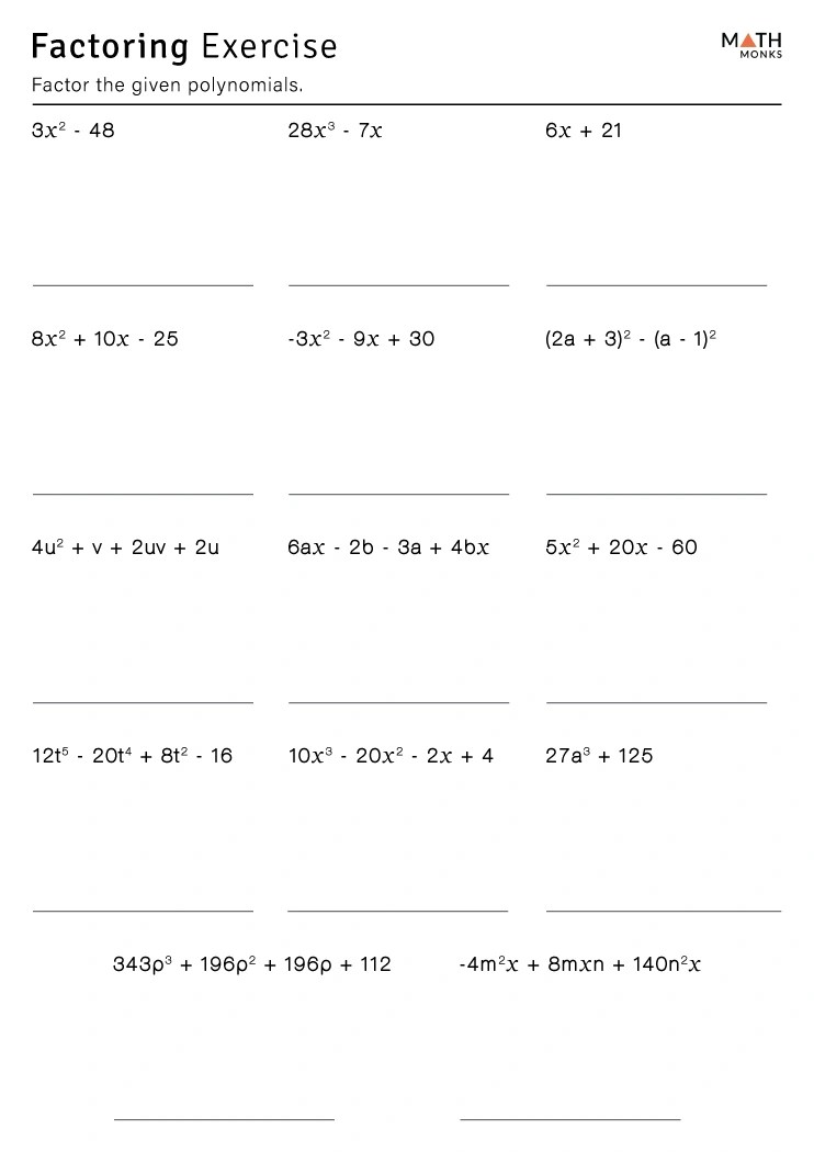 Factoring Worksheets - Math Monks
