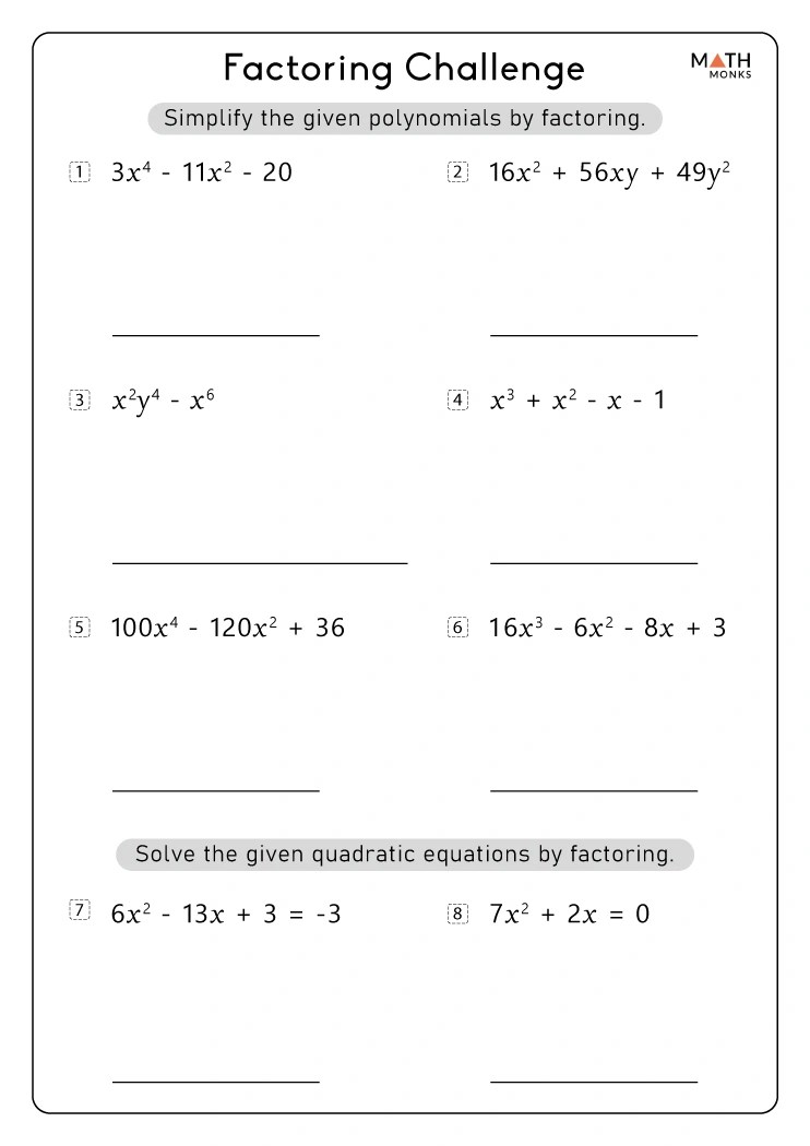 Factoring Worksheets - Math Monks