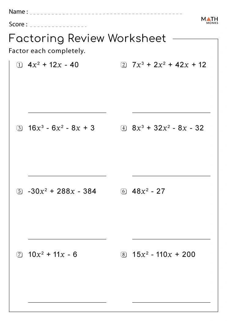 Factoring Worksheets - Math Monks