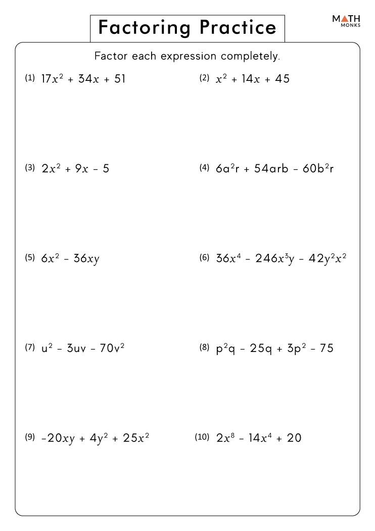 Factoring Worksheets - Math Monks