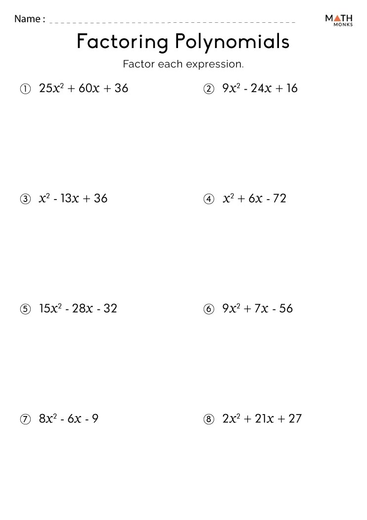 Factoring Worksheets - Math Monks