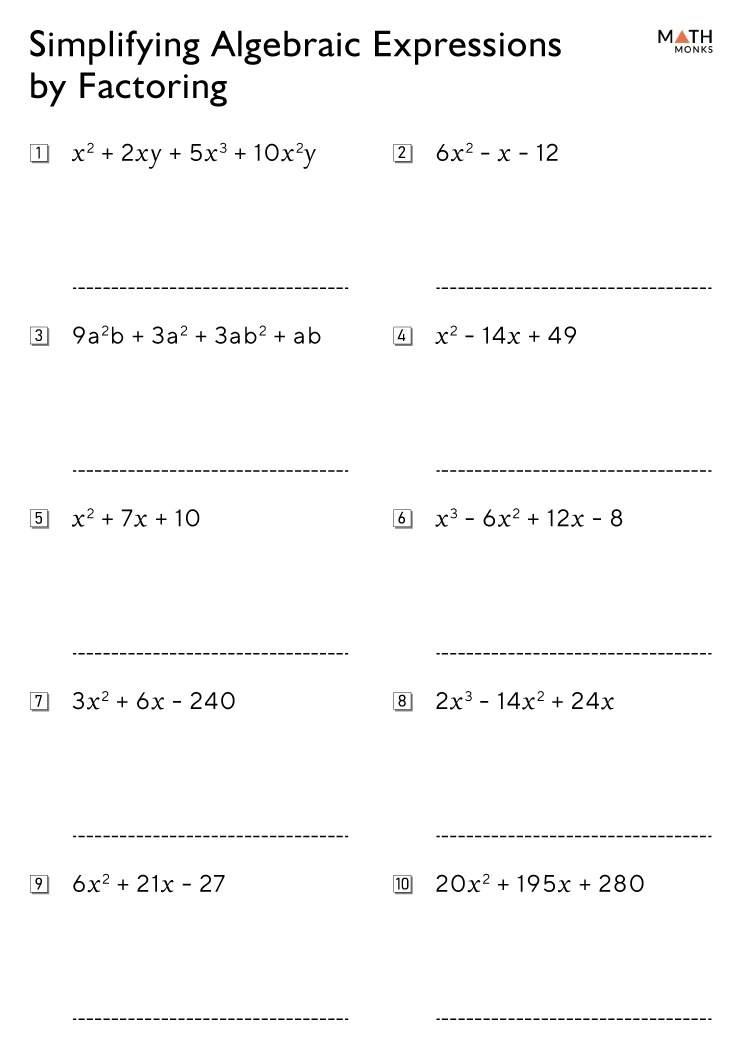 Factoring Worksheets - Math Monks