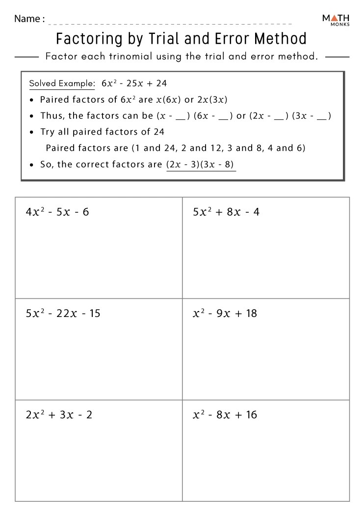 Factoring Worksheets - Math Monks