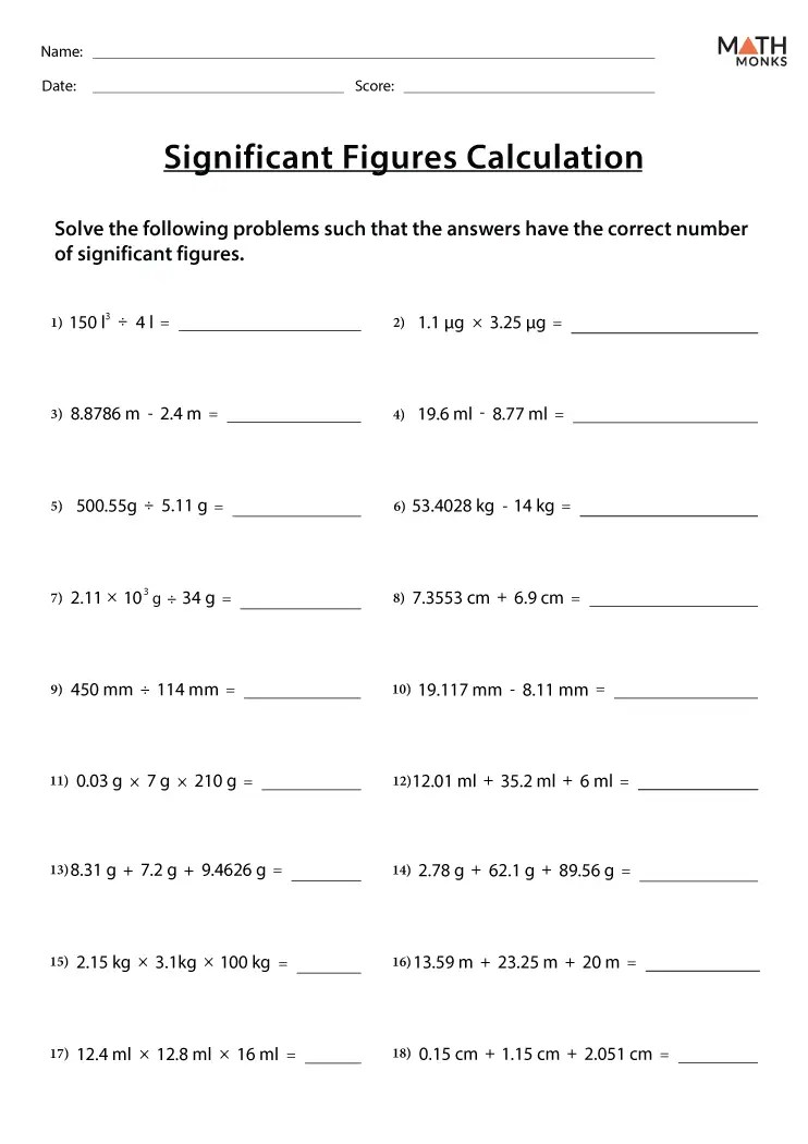 Significant Figures Worksheets - Math Monks