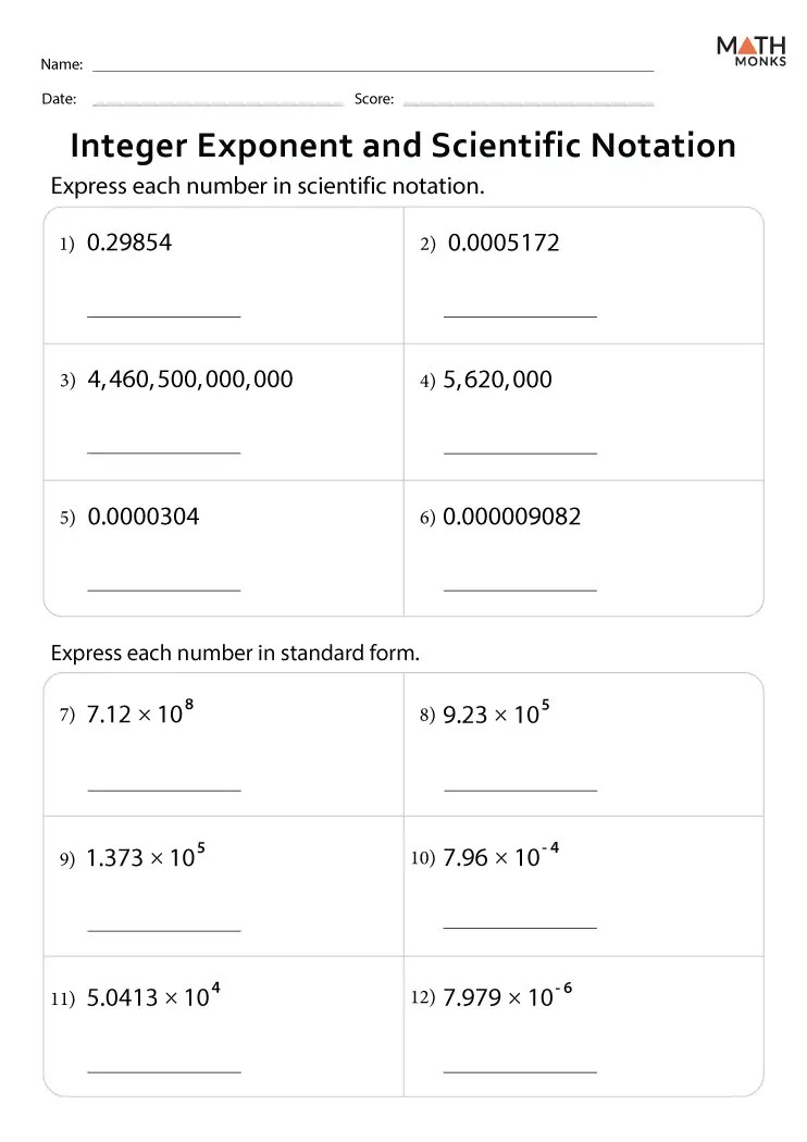 Scientific Notation Worksheets Math Monks