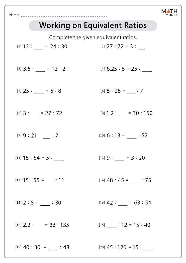 Equivalent Ratio Worksheets Math Monks