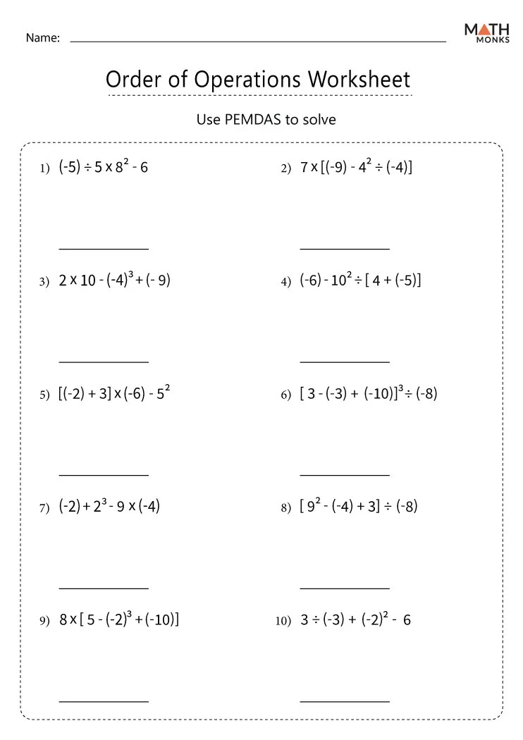 Order of Operations Worksheets - Math Monks