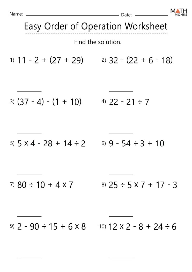 Order of Operations Worksheets Math Monks