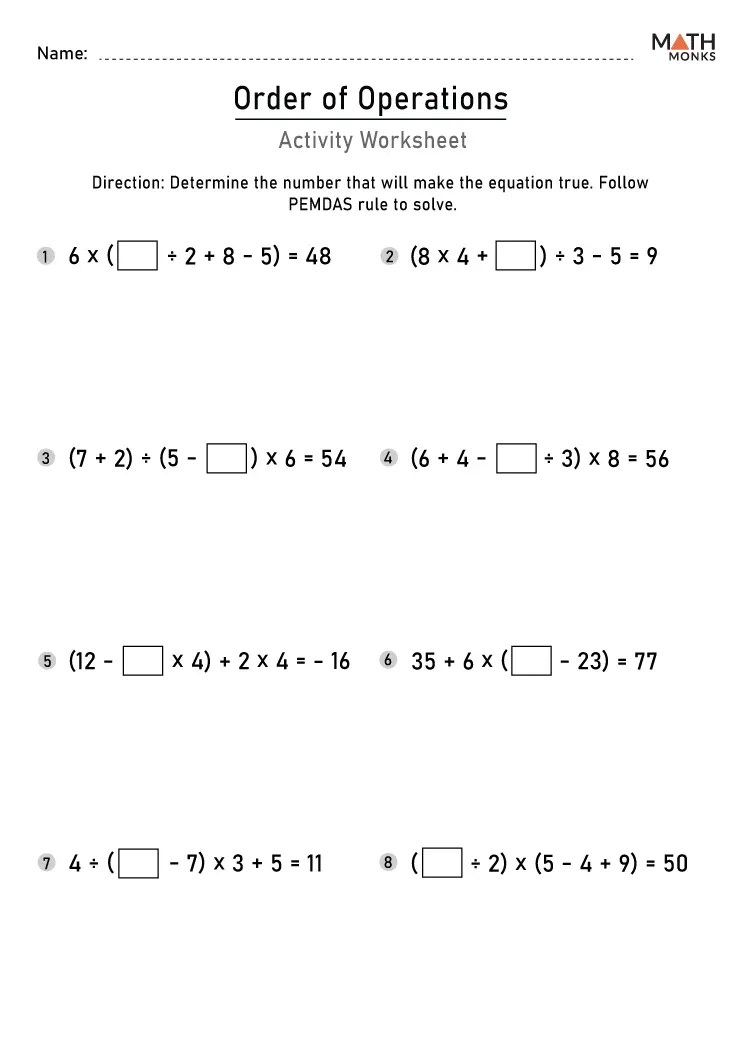 Order of Operations Worksheets - Math Monks