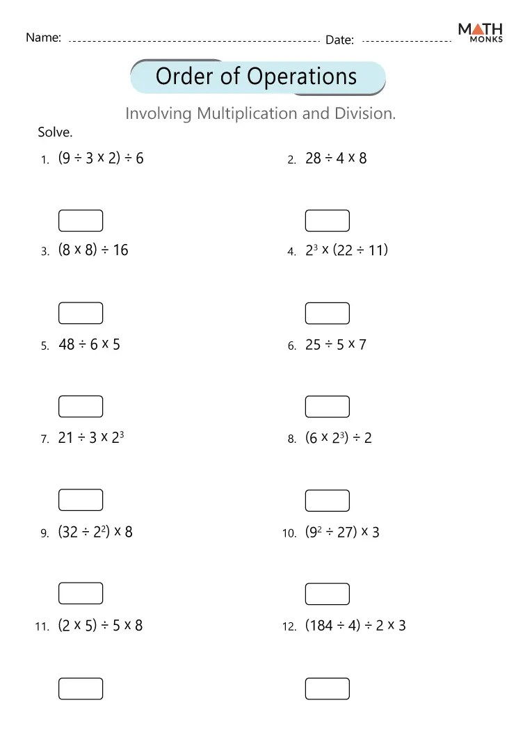 Order of Operations Worksheets - Math Monks