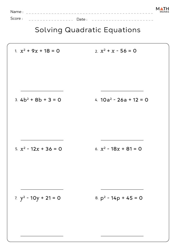 Quadratic Formula Worksheets Math Monks Quadratic Formula Worksheets Math Monks