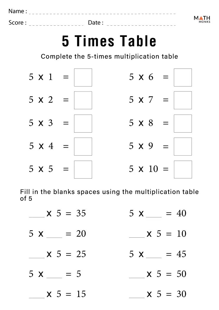 Times Tables Worksheets - Math Monks