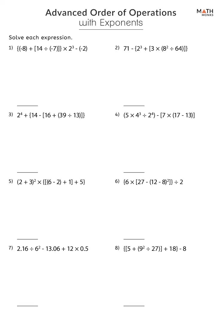 Advanced Order of Operations Worksheets - Math Monks