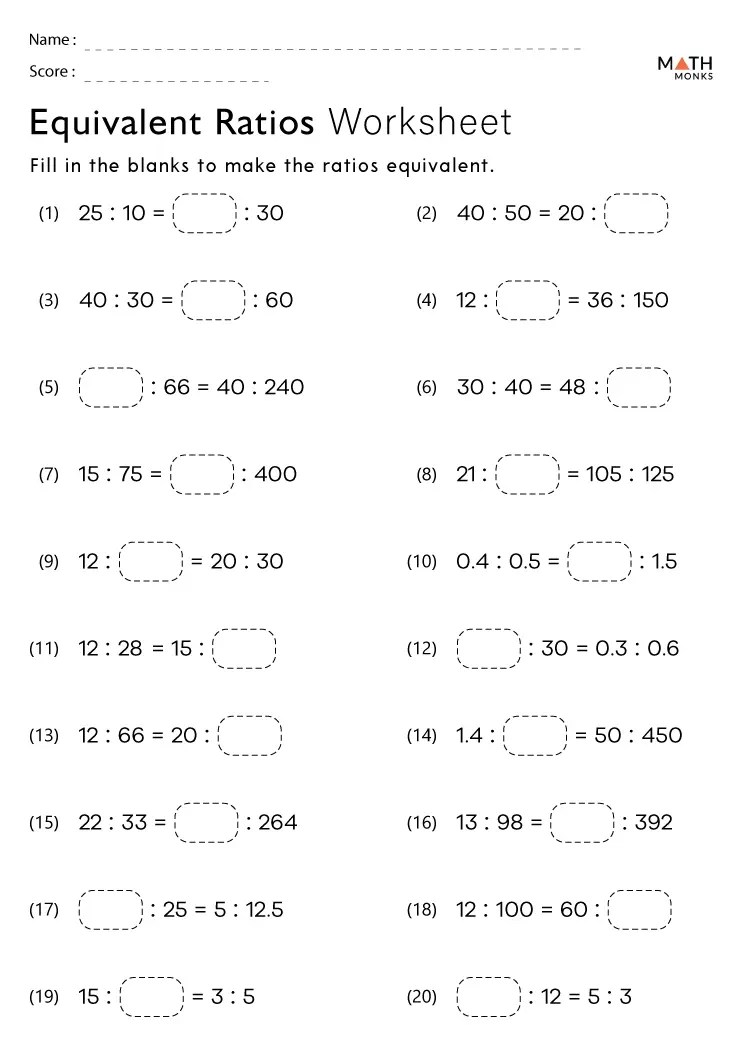 Ratio Worksheets Math Monks