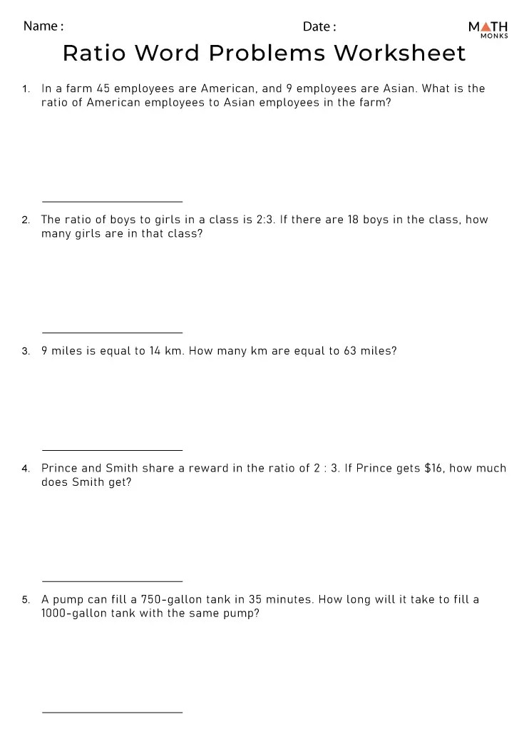 Ratio Word Problems Worksheets Math Monks