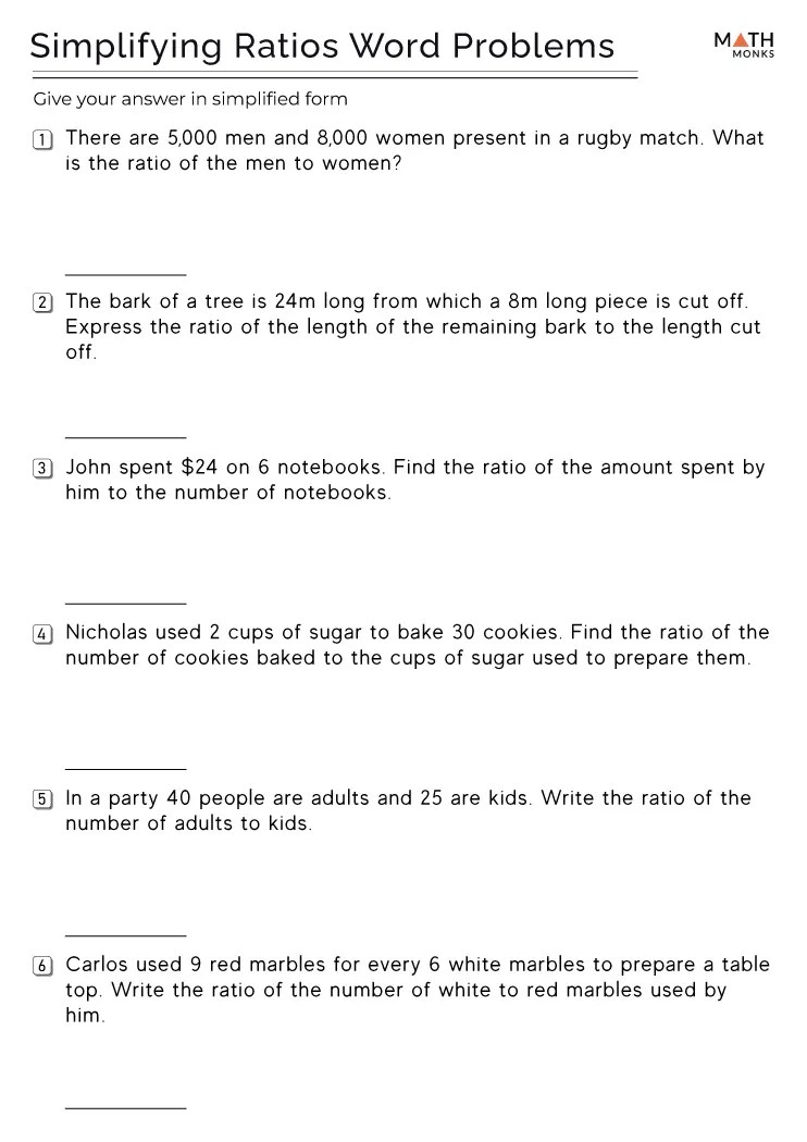 Simplifying Ratios Worksheets Math Monks