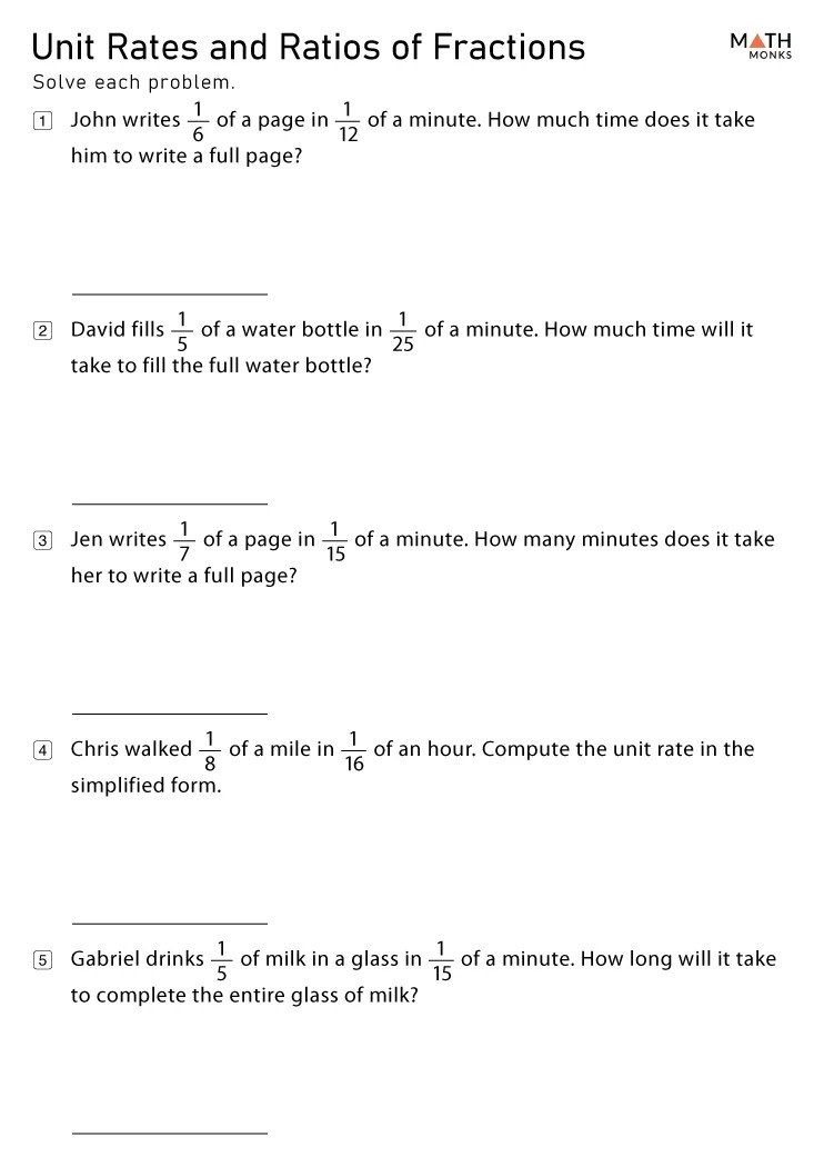 Ratios and Rates Worksheets - Math Monks