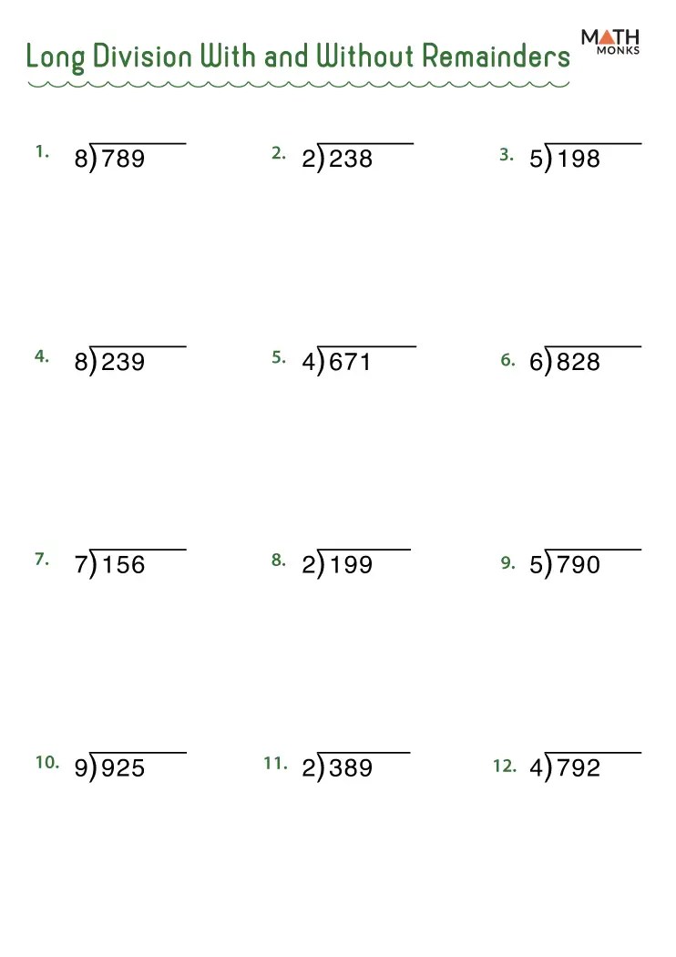 4th Grade Division Worksheets Math Monks