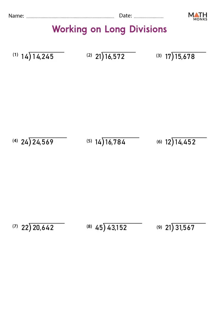 Long Division Worksheets Math Monks