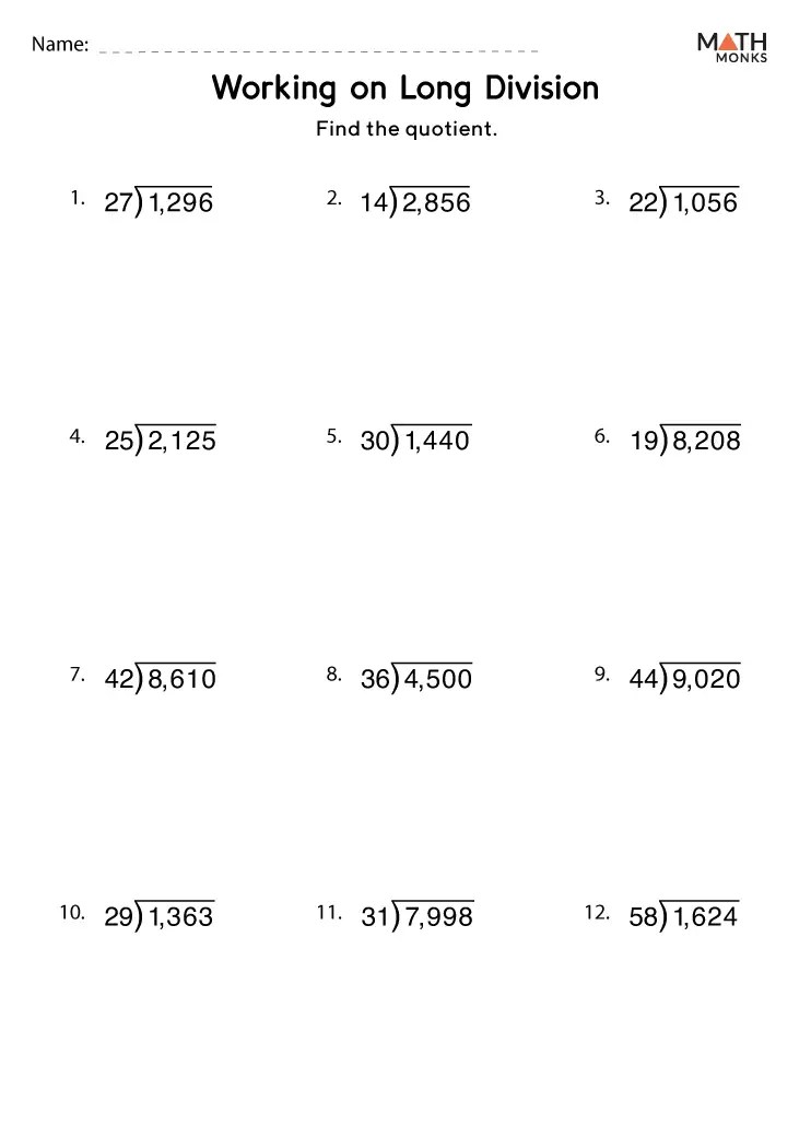 Long Division Worksheets - Math Monks