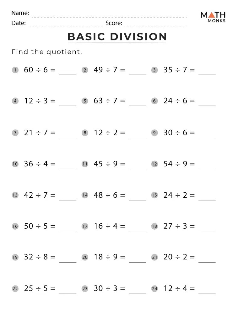 Division Worksheets - Math Monks