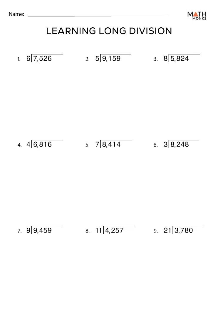 Long Division Worksheets - Math Monks
