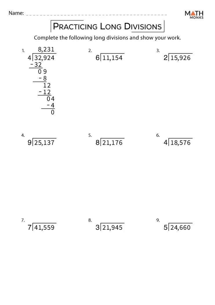 Long Division Worksheets - Math Monks