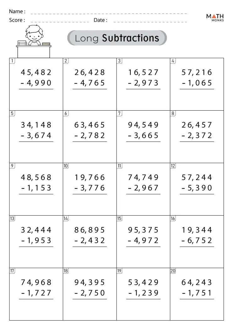 Subtraction Worksheets - Math Monks