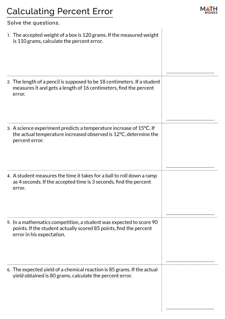 Percent Error Worksheets - Math Monks