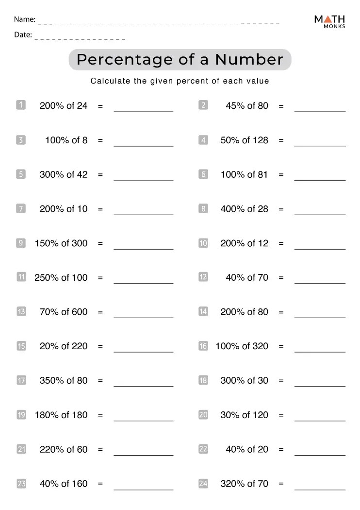 6th Grade Percent Worksheets - Math Monks