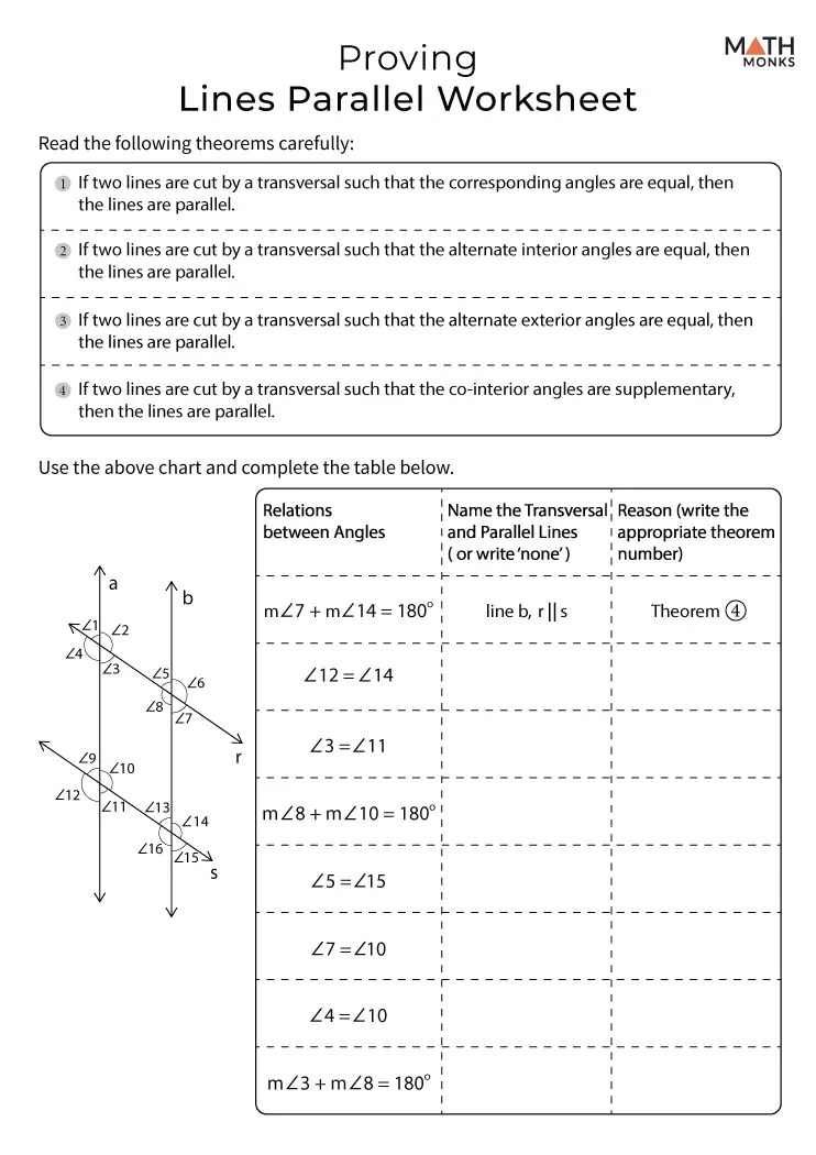 Proving Lines Parallel Worksheets - Math Monks
