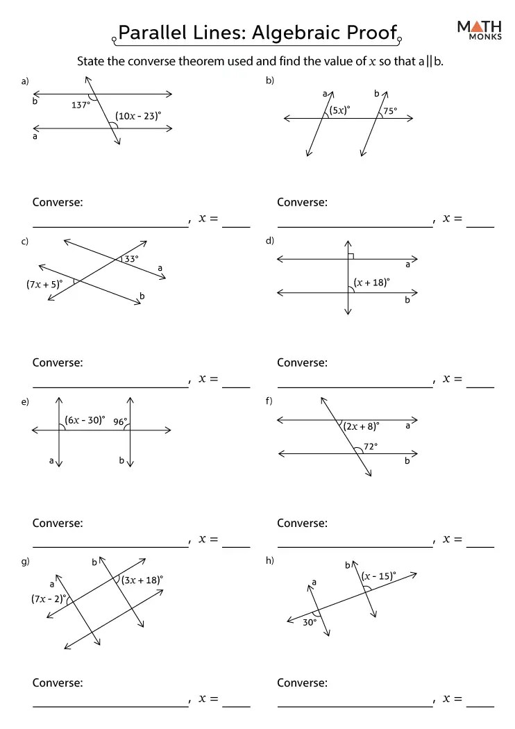 Proving Lines Parallel Worksheets - Math Monks
