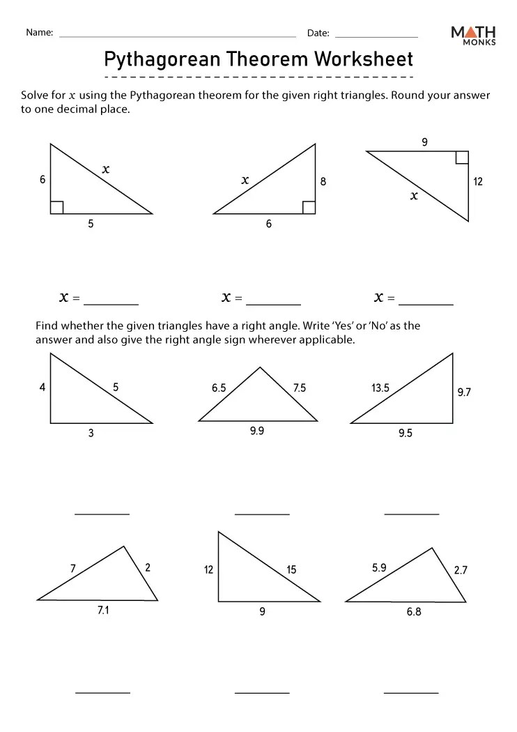 Pythagorean Theorem Worksheets Math Monks