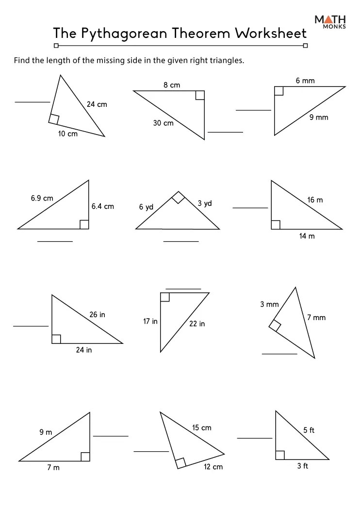Pythagorean Theorem Worksheets - Math Monks