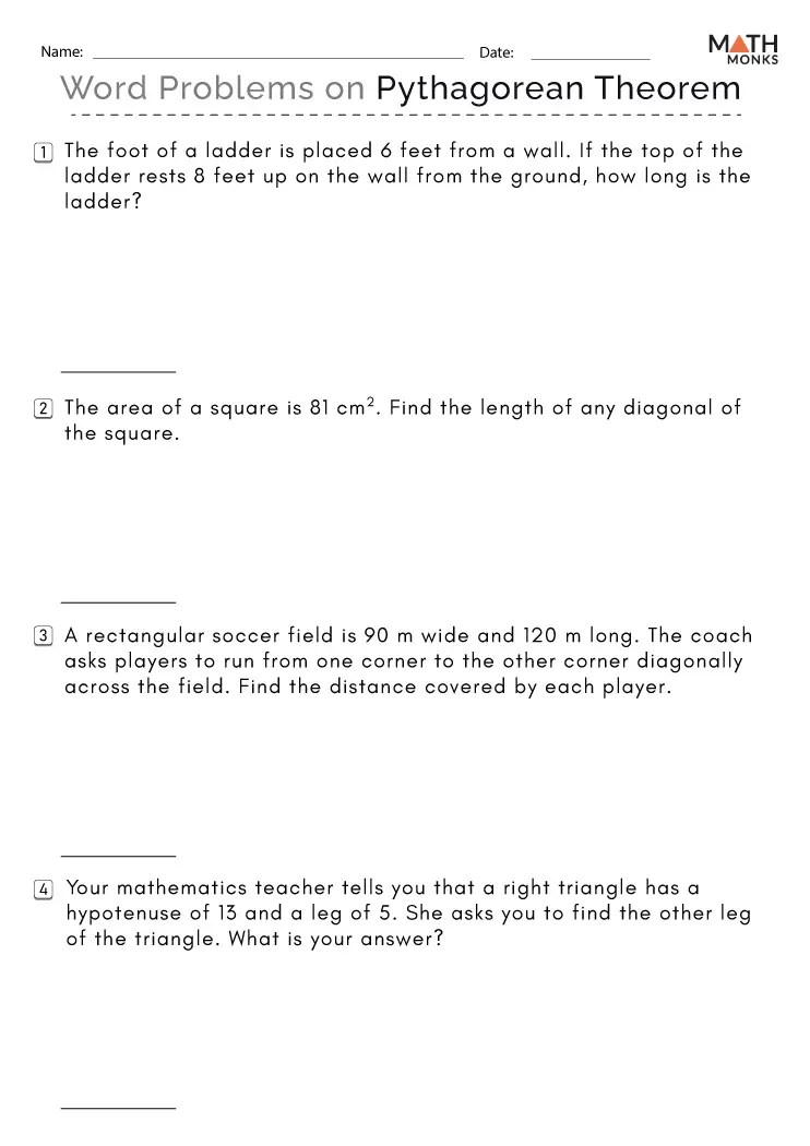 Pythagorean Theorem Worksheets Math Monks