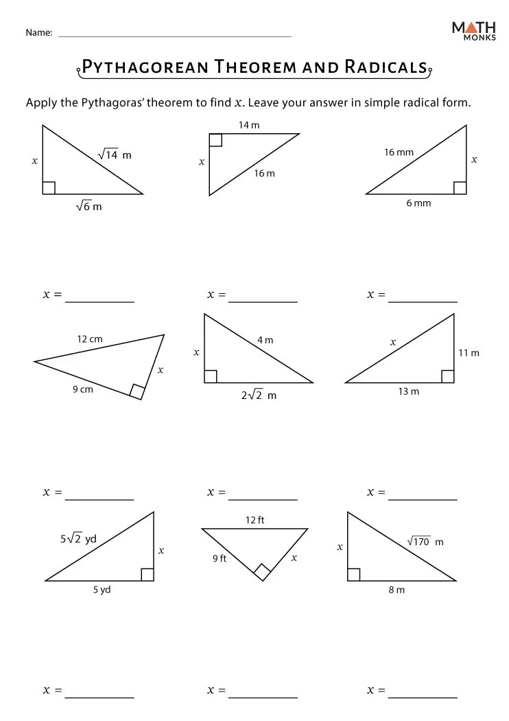 Pythagorean Theorem Worksheets Math Monks