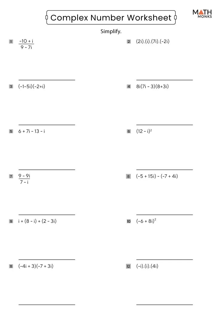 Complex Number Worksheets - Math Monks