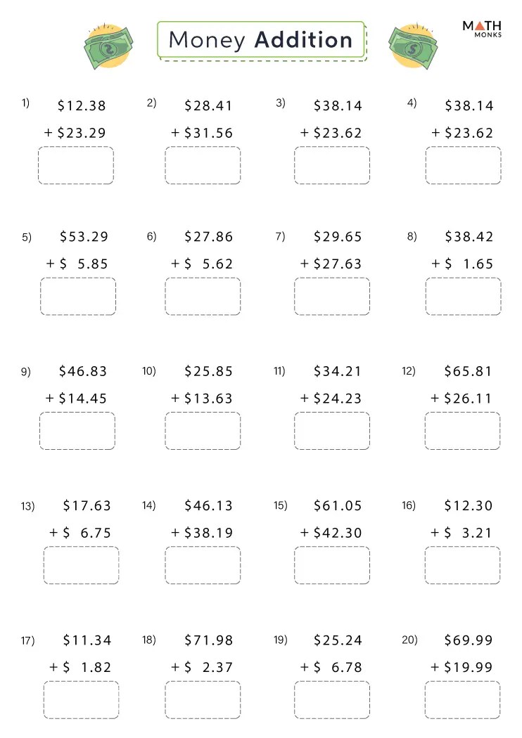 Money Addition Worksheets Worksheets On Money For Class 3