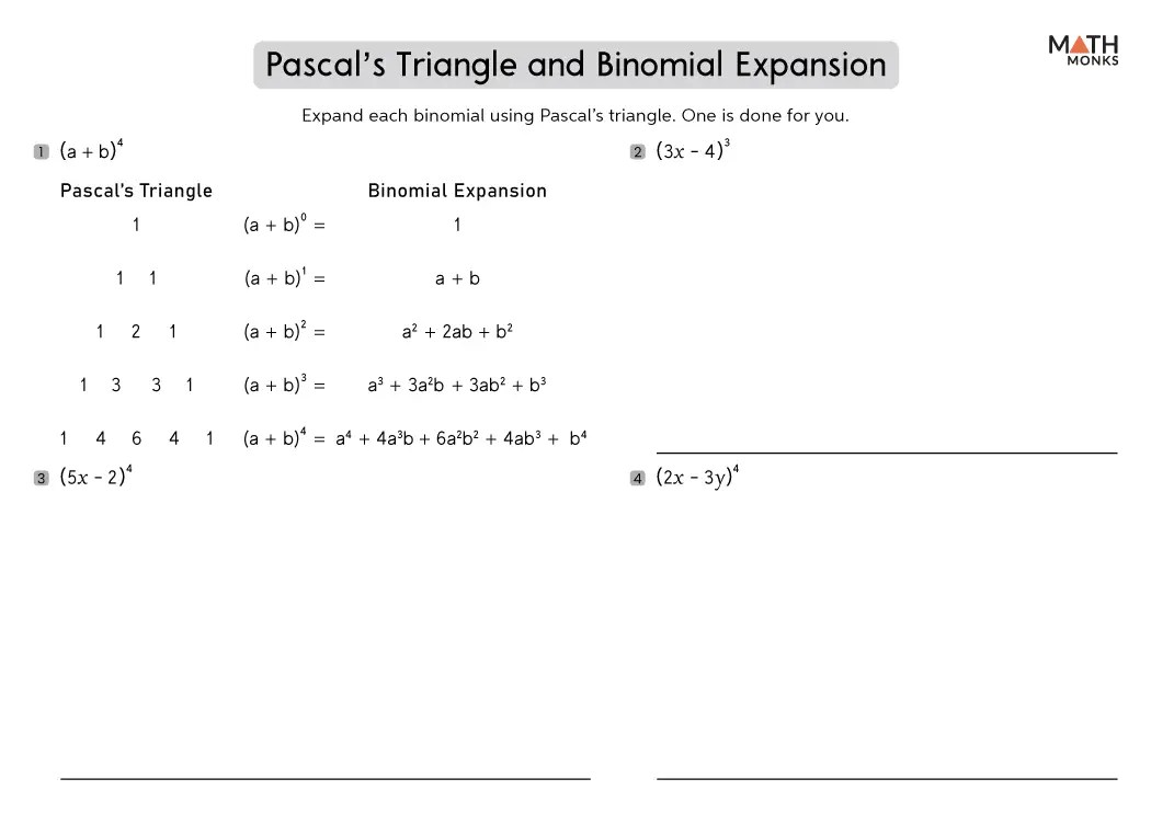 Binomial Theorem for Expansion Worksheets - Math Monks