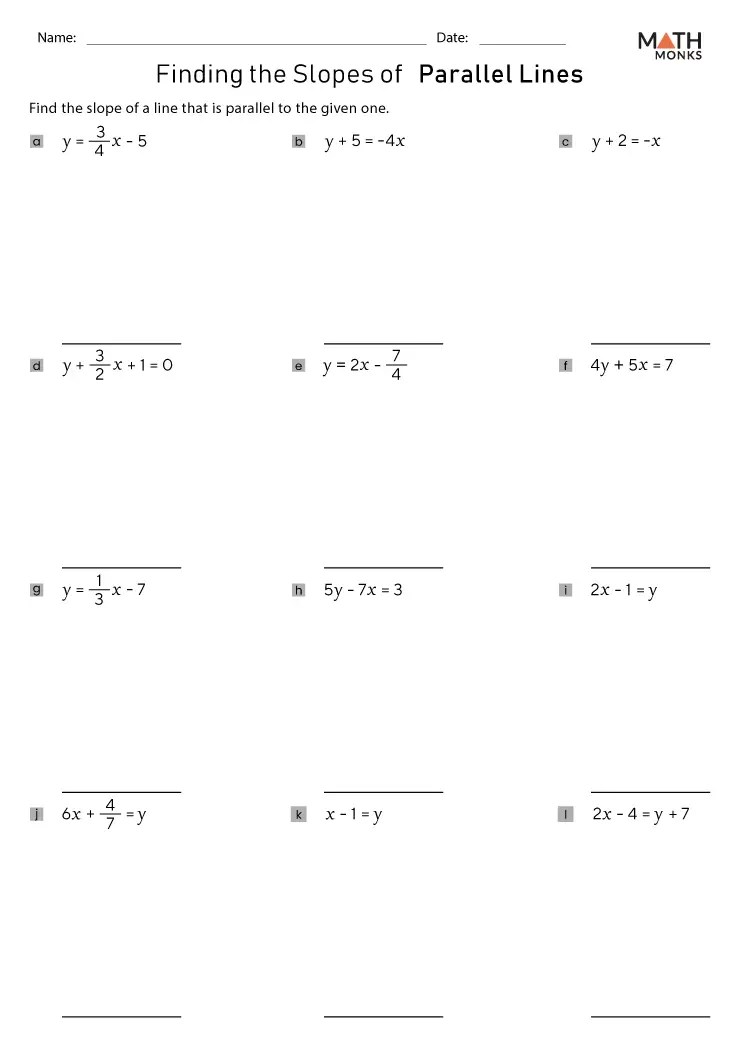 Slopes of Parallel and Perpendicular Lines Worksheets Math Monks