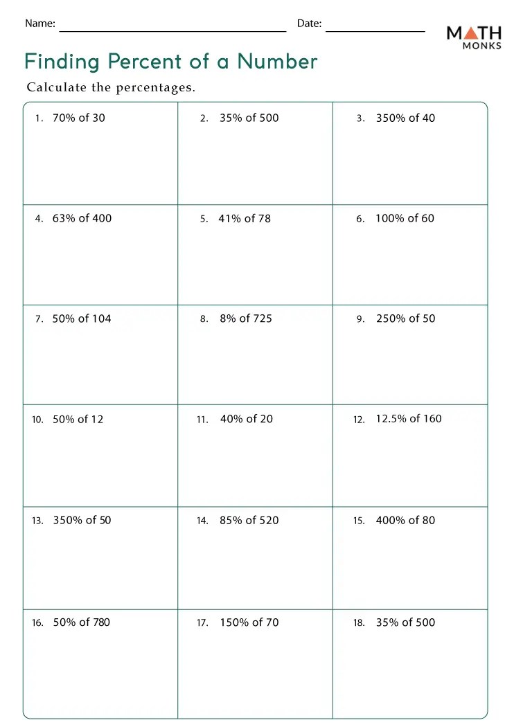 Percentage Worksheets - Math Monks