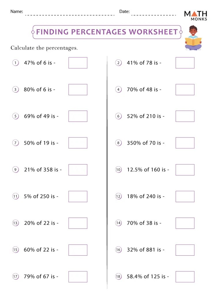 Percentage Worksheets Math Monks