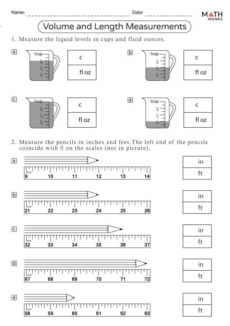4th Grade Measurement Worksheets - Math Monks