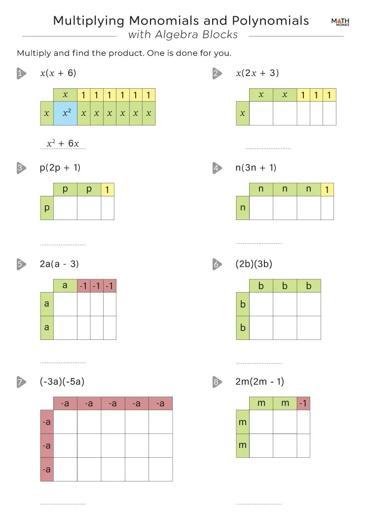 Multiplying Monomials Worksheets - Math Monks