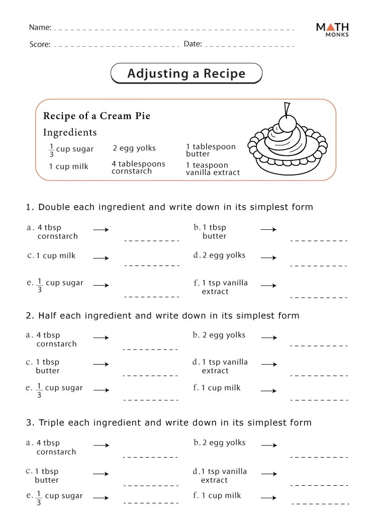 Kitchen Math Measuring Worksheets - Math Monks
