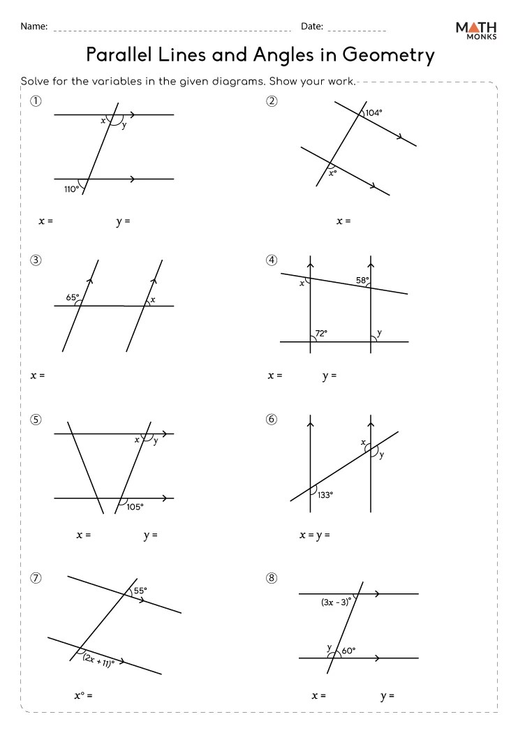 Angles in Parallel Lines Worksheets - Math Monks