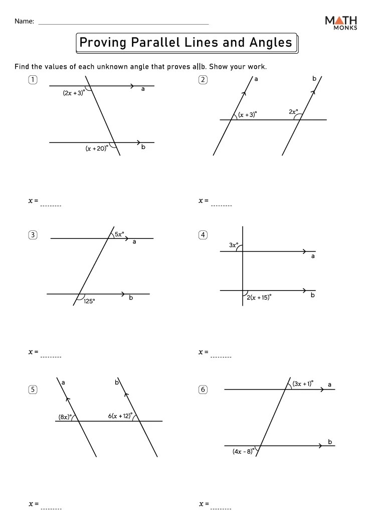 Angles in Parallel Lines Worksheets - Math Monks