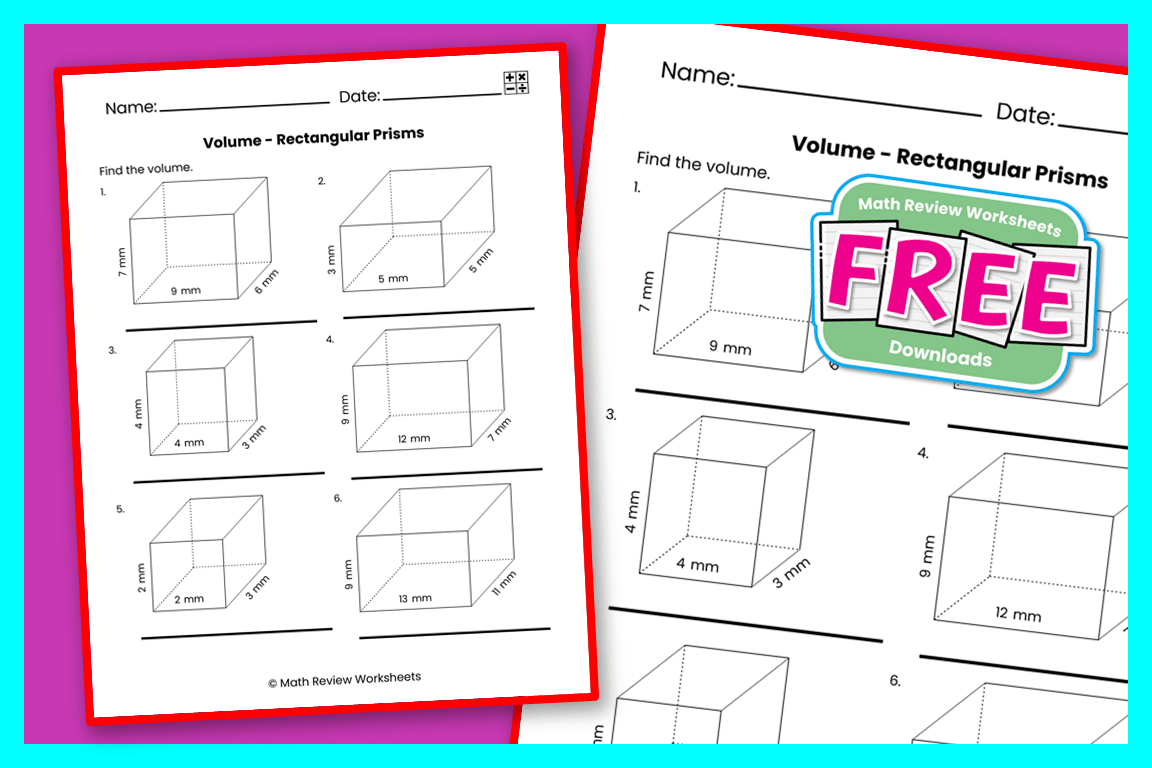 Volume - Rectangular Prisms - Millimeters - Math Review Worksheets